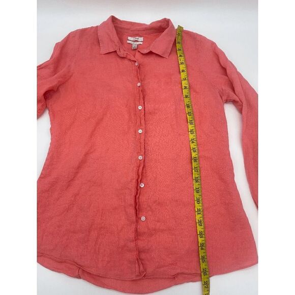J. Crew Linen Shirt Button Down Long Sleeves Pocket Accent Sz 10 Orange - Picture 6 of 7